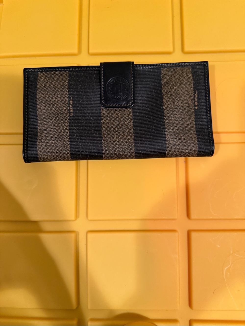 Fendi Black and Brown Striped Continental Card Holder Wallet